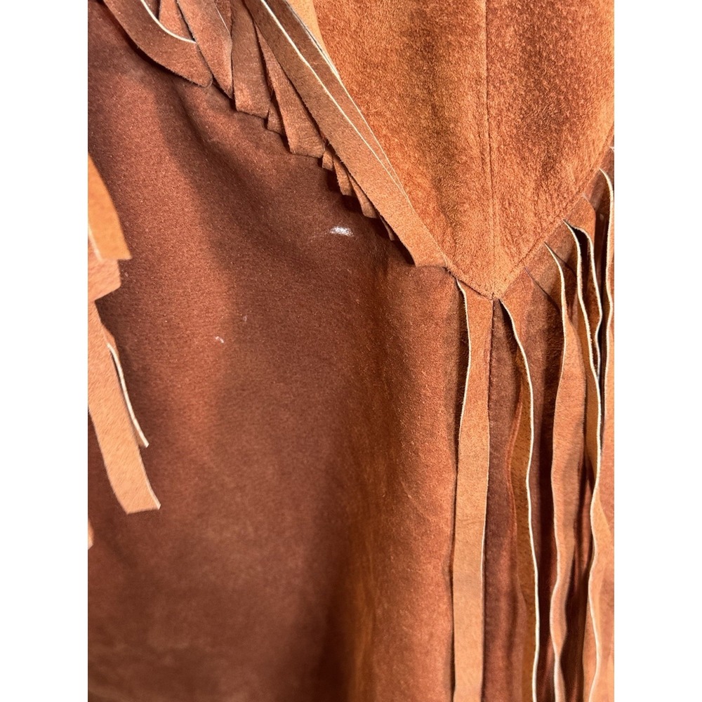 Vintage Suede Leather Jacket Womens Brown Medium Fringe Western Cowgirl - Picture 12 of 16